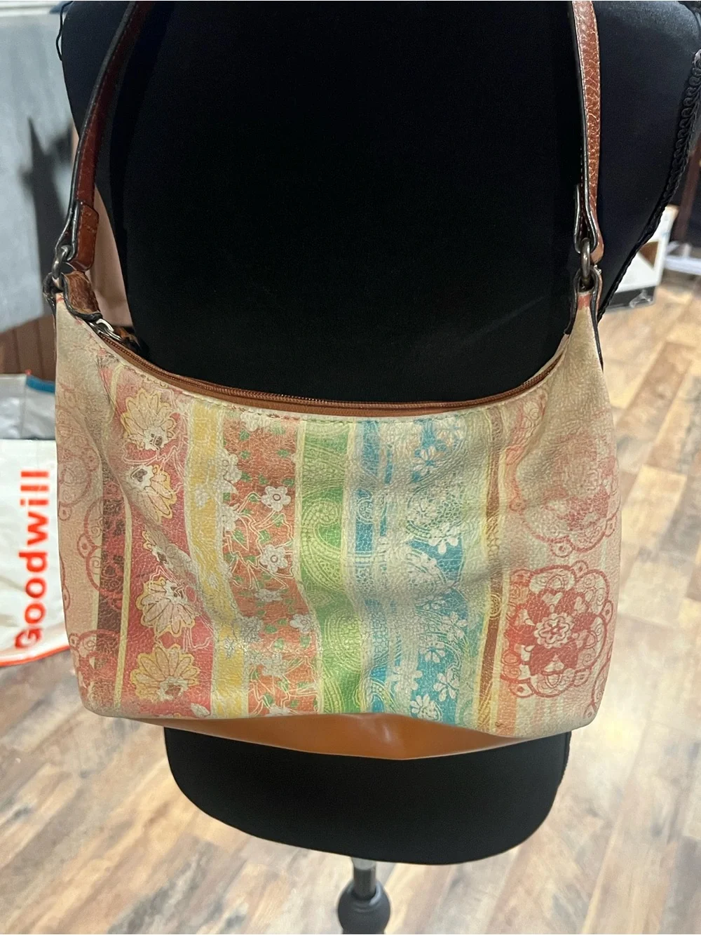 Boho Multi-Stripe Canvas Shoulder Bag - Cream Strap